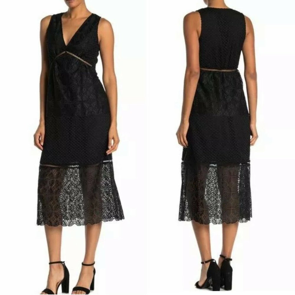 NWT Joie Ardal Lace Sleeveless Midi Black
